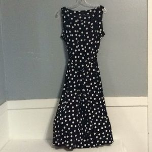 ILE New York Womens Black Fit & Flare Gored White Polka Dot Dress Sz 12